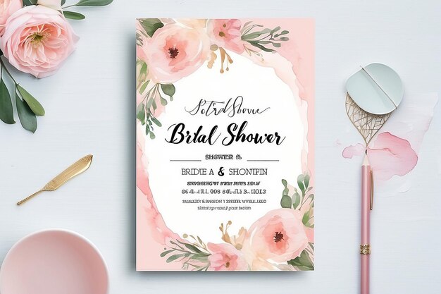 Photo soft pink watercolor floral bridal shower invitation template