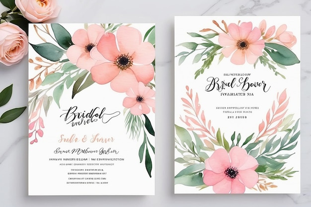 Photo soft pink watercolor floral bridal shower invitation template