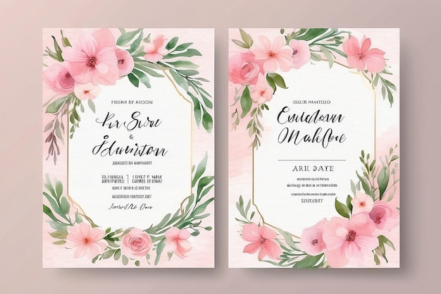 Photo soft pink watercolor floral wedding invitation template