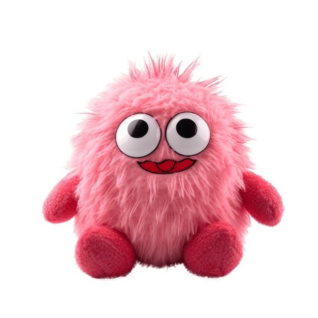 Soft plush fluffy toy funny pink monster isolated on the background Generative AI