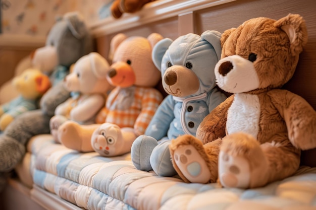 Soft plush toys in a little boys room Generative AI