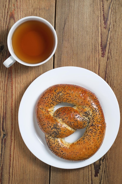 Soft poppy pretzels and tea