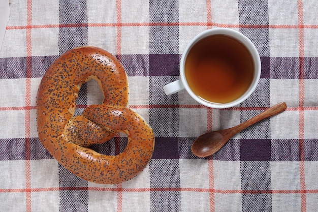 Soft poppy pretzels and tea