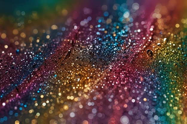 Soft rainbow glitter shimmering across a flowing liquid surface