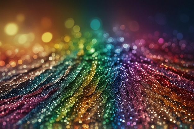 Soft rainbow glitter with glowing waves of light in the background