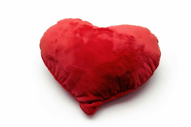 Photo soft red heartshaped cushion on a white background perfect for expressing love and affection during special occasions or as home decor