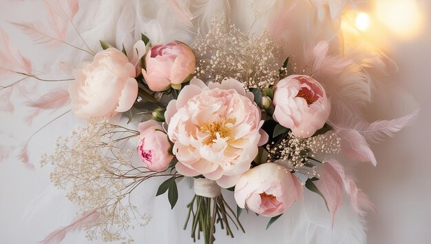 Photo soft romantic background peonies babys breath in delicate pale pink hues