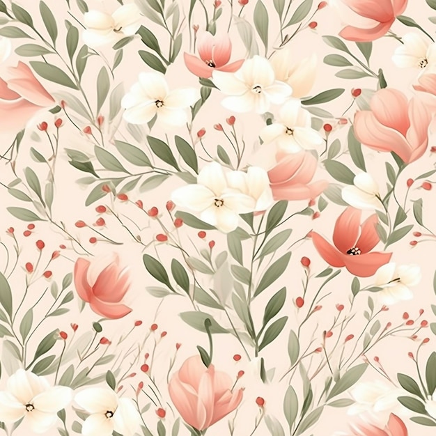 Soft and romantic spring flower seamless pattern created with generative AI