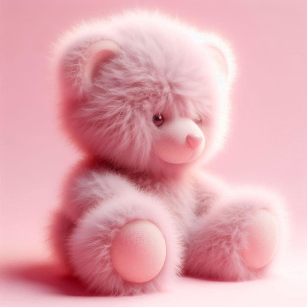 Soft Serenity Fluffy Baby Pink Teddy Bear in a Gentle Pink Glow