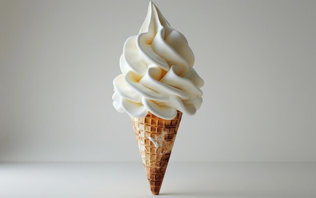 A soft serve ice cream cone on a white background