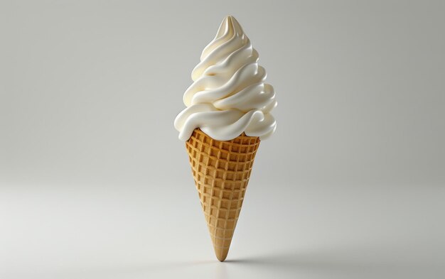 A soft serve ice cream cone with a swirl of vanilla ice cream