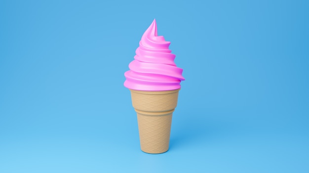 Soft serve ice cream of strawberry flavours on crispy cone