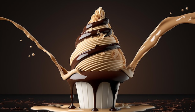 Soft serve ice cream with chocolate sauce Generative AI