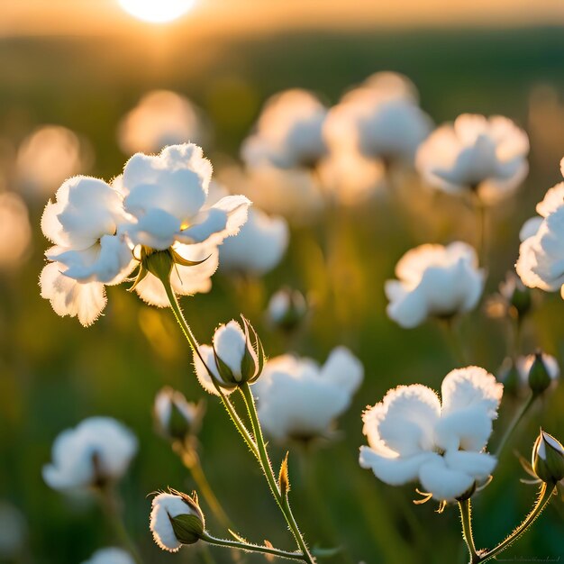 Photo soft sunlight on ripe cotton bolls with natural habitat