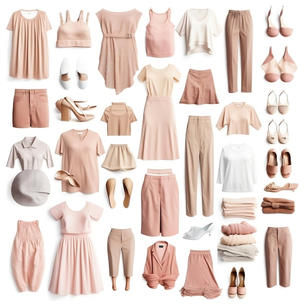 Soft Tones Collage of Women's Apparel in Delicate Colors Generative AI