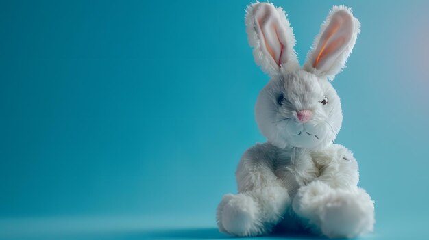 soft toy rabbit Easter Bunny on a blue background Generative AI