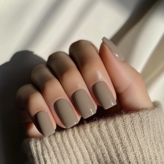 Photo soft warm taupe nails with a matte finish