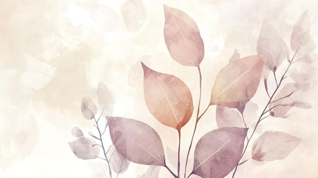 Photo soft watercolor illustration of delicate leaves with subtle hues against a light background