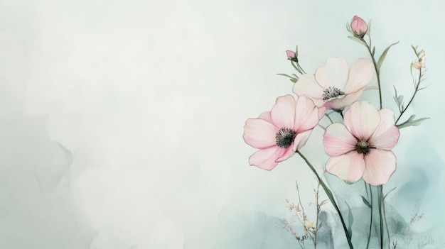 Photo a soft watercolor illustration of delicate pink flowers on a light background