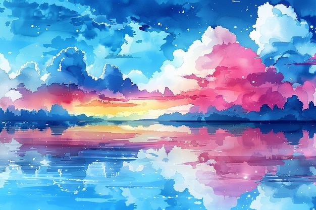 Soft Watercolor Sky Background with Dreamy Clouds