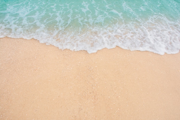 Soft wave of sea on empty sandy beach Background with copy space