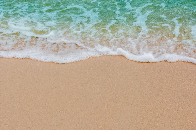 Soft wave of sea on empty sandy beach Background with copy space