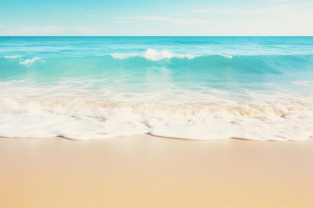 Soft waves with foam blue ocean sea on golden sand with copy space