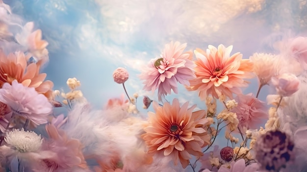 Soft whimsical ethereal flowers background Generative AI