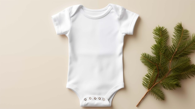 Soft white infant ai generated onesie mockup on cream background