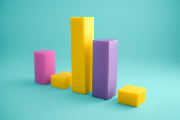 Soft yellow and purple bar graph on a light blue backdrop bold style