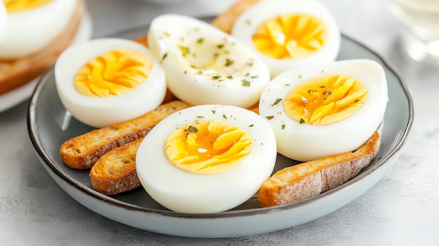 Photo softboiled eggs served with toast soldiers for dipping