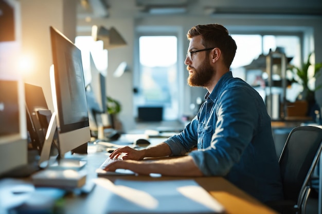 Software developer working remotely at home office