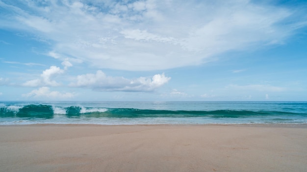 softwave and sand on beach and blue summer sky Panoramic beach landscape Empty tropical beach and