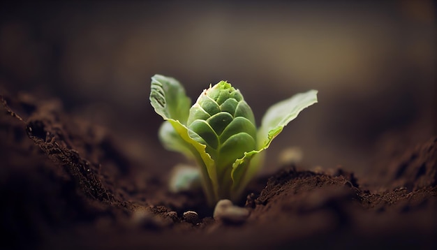 In soil a cabbage sprout is sprouting AI generated