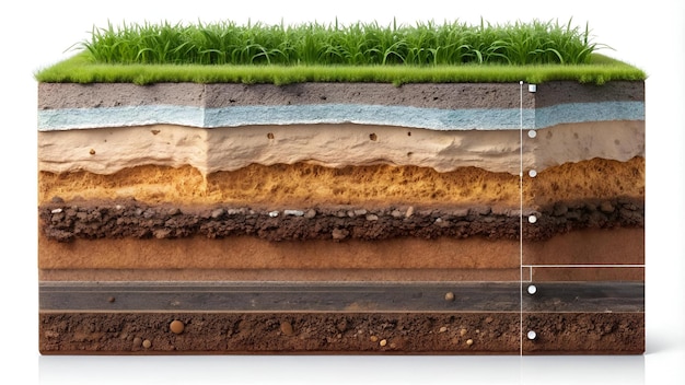 Photo soil layers with geological ground structure and materials outline diagram transparent background