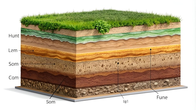 Photo soil layers with geological ground structure and materials outline diagram transparent background