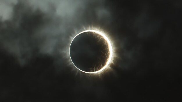 Photo solar eclipse in cloudy sky