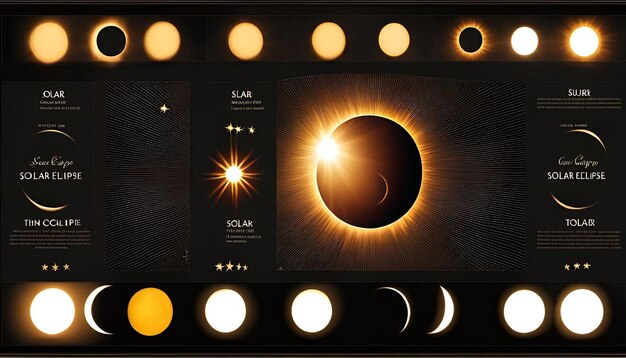 Photo solar eclipse in different phases cosmos with moon stars and sun in total and partial solar eclipse