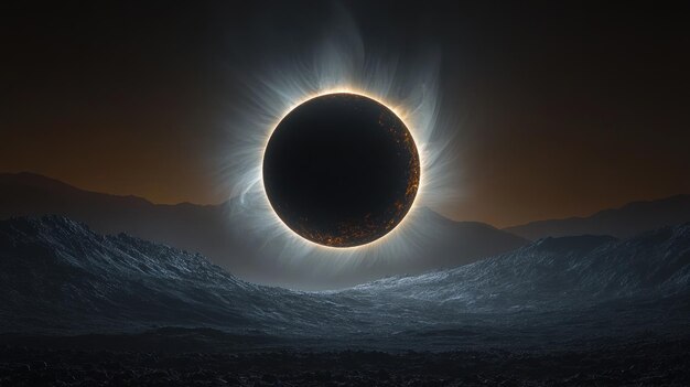 Solar Eclipse Over Distant Mountains