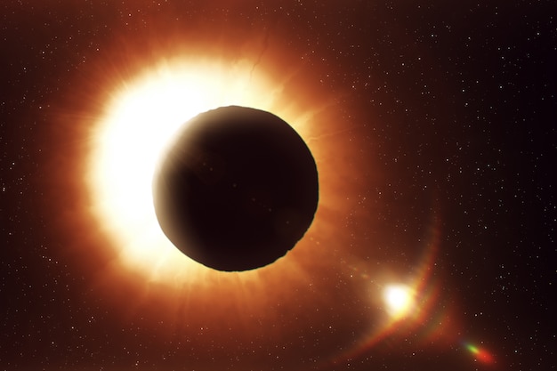 Solar eclipse in space, photorealistic illustration