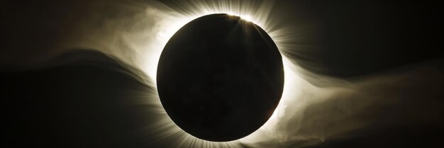 Photo solar eclipse with dramatic corona effect and dark silhouette of moon ideal as a background with spa