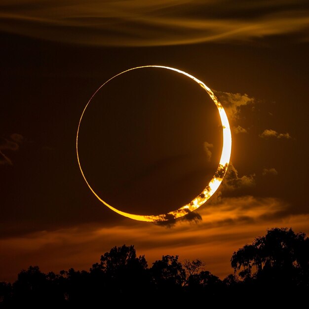 Solar Eclipse with Light Halo and Black Space Background