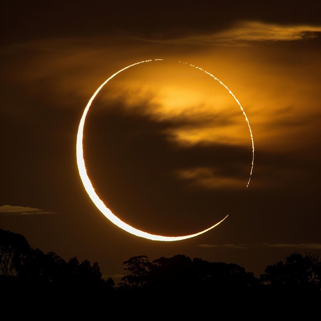 Solar Eclipse with Light Halo and Black Space Background