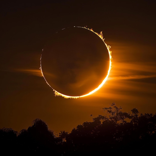 Solar Eclipse with Light Halo and Black Space Background