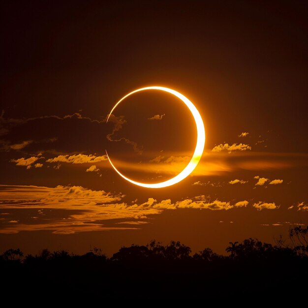 Solar Eclipse with Light Halo and Black Space Background