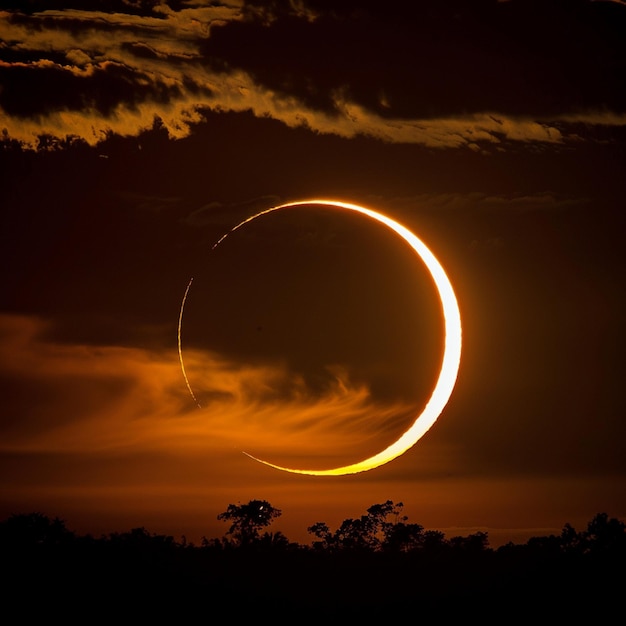 Solar Eclipse with Light Halo and Black Space Background