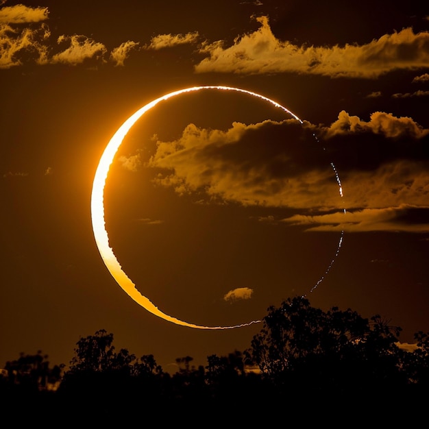 Photo solar eclipse with light halo and black space background