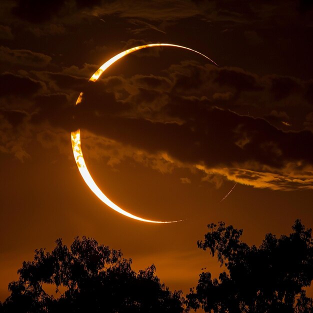 Photo solar eclipse with light halo and black space background