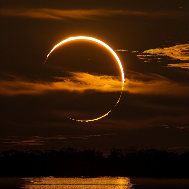 Photo solar eclipse with light halo and black space background