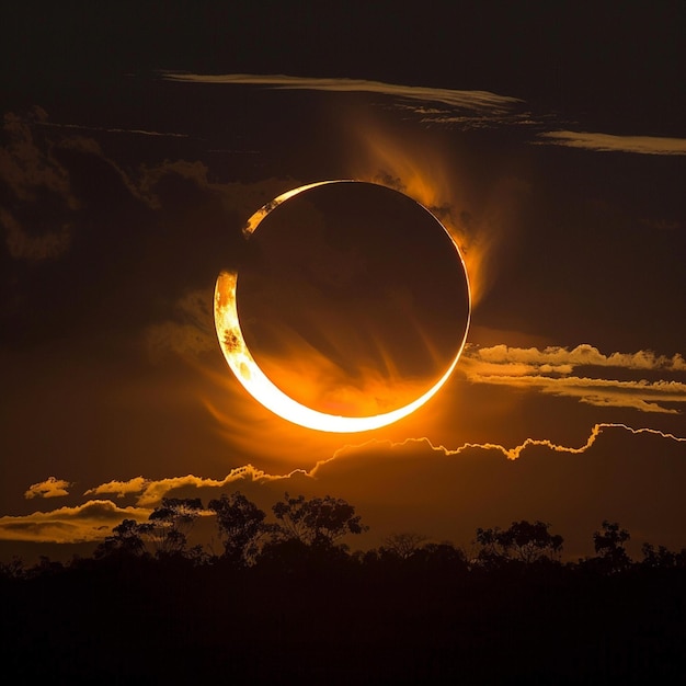 Photo solar eclipse with light halo and black space background